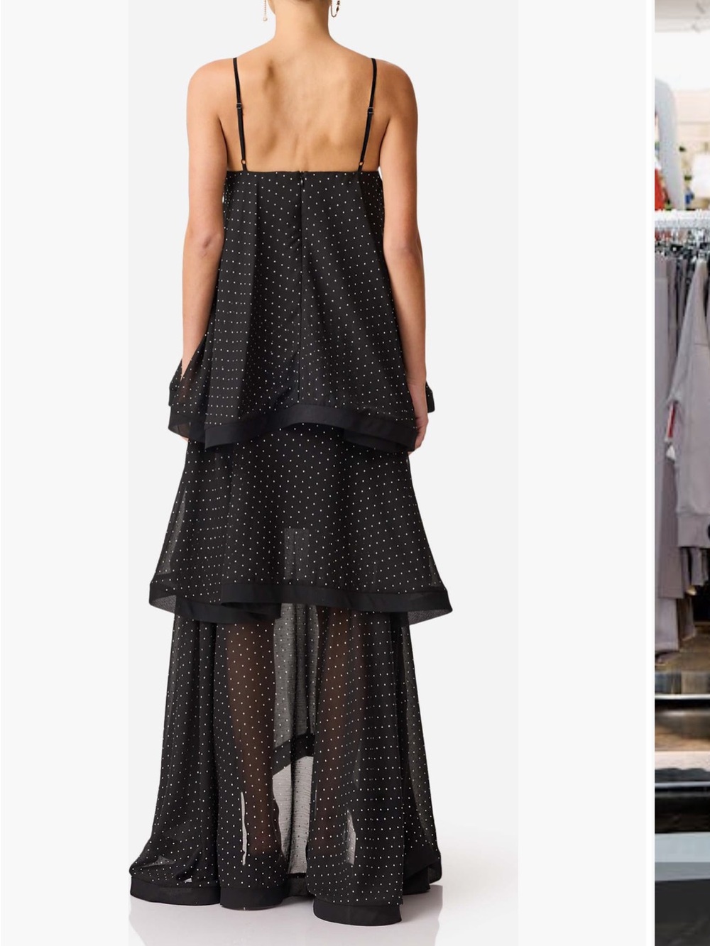Elliatt Diamante Moss Tiered High-Low Georgette Gown Black - Picture 4 of 10